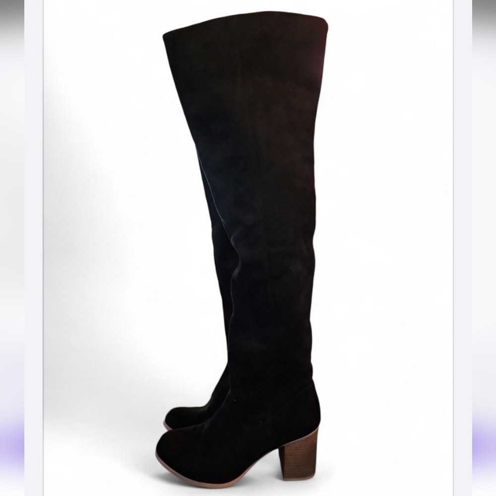 Altar'd State Over The Knee Boots Black Faux Suede Pull On Inside Zipper Size 7